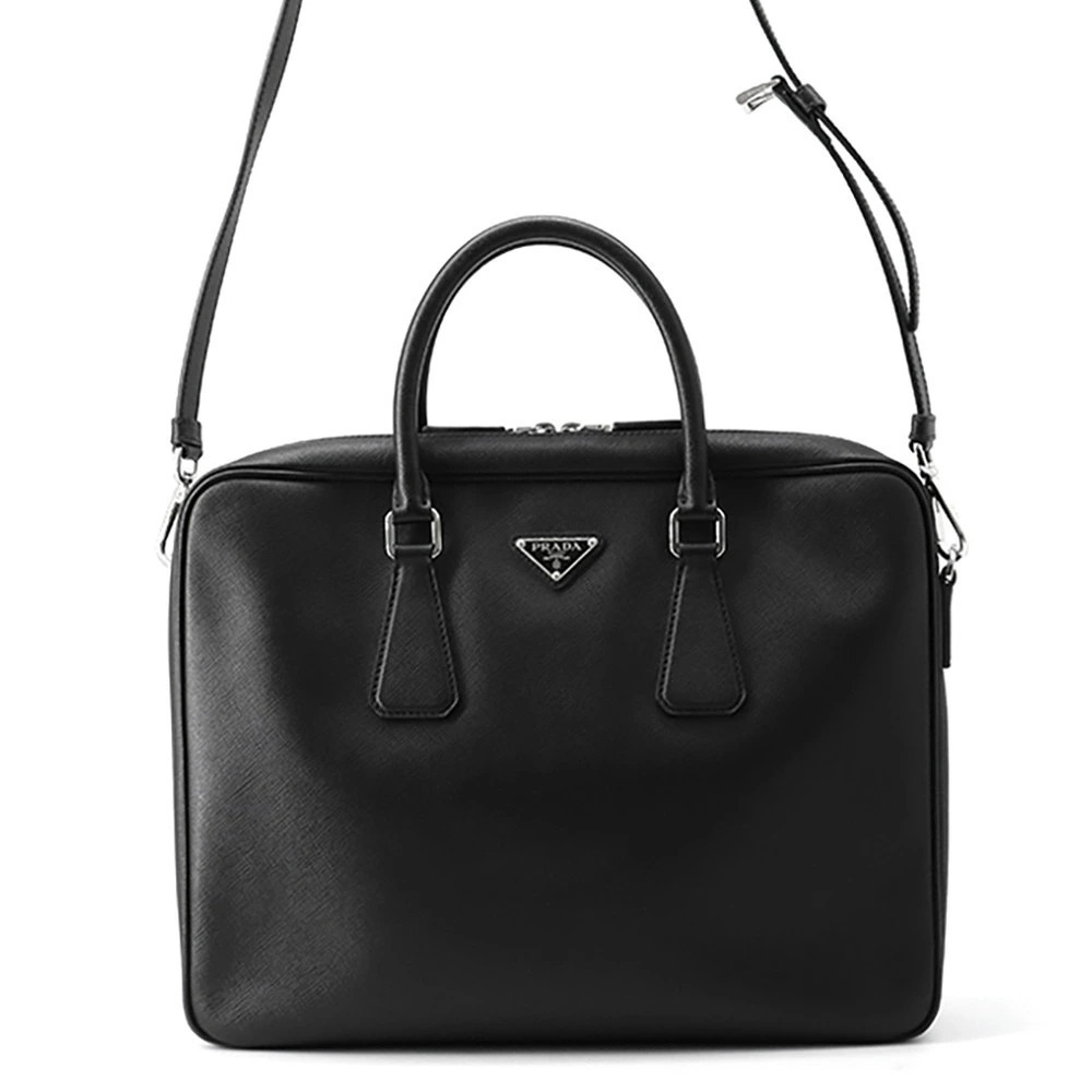 Prada Briefcase Tessuto Saffiano Triangle Shoulder Bag Black